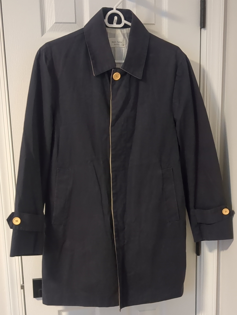 Men's Black Single-Breasted Coat with Contrast Piping